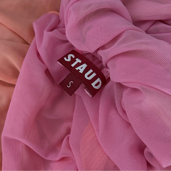 Staud Pink Peach Reversible Mesh Colorblock Kanha Halter Maxi Dress Size S Guava - Picture 10 of 10